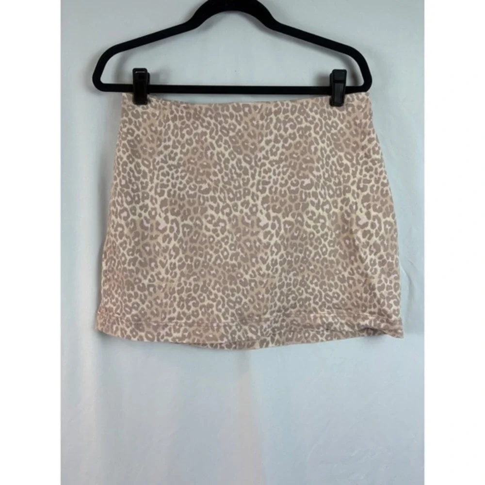 Leopard Print Mini Skirt Taupe Cream Pink Zipper Back Casual Style Women's 14
